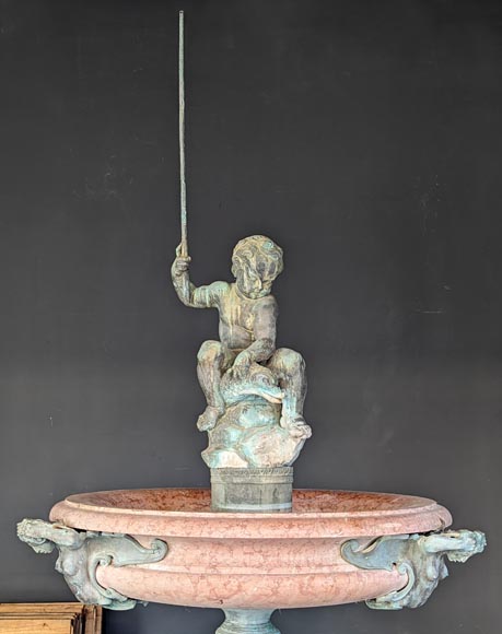 Fontaine italienne de style Napoléon III en bronze et marbre rouge de Vérone-1