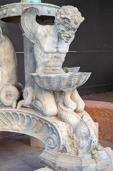 Fontaine italienne de style Napoléon III en bronze et marbre rouge de Vérone-9