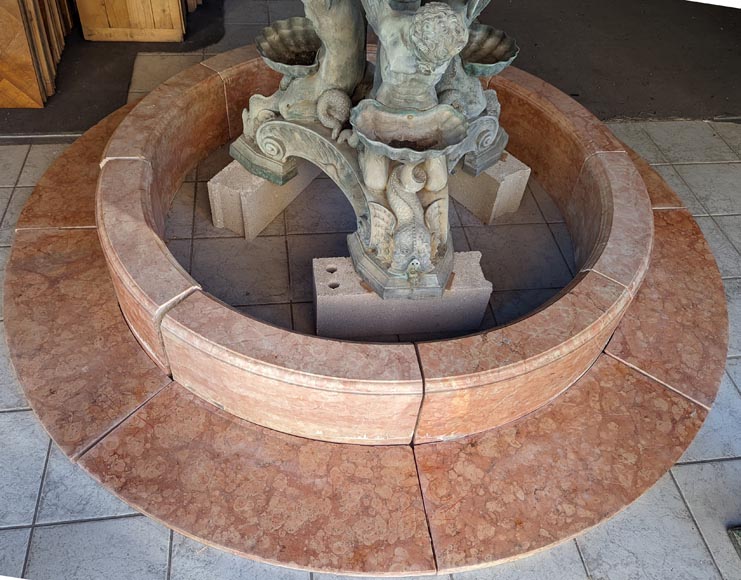 Fontaine italienne de style Napoléon III en bronze et marbre rouge de Vérone-14