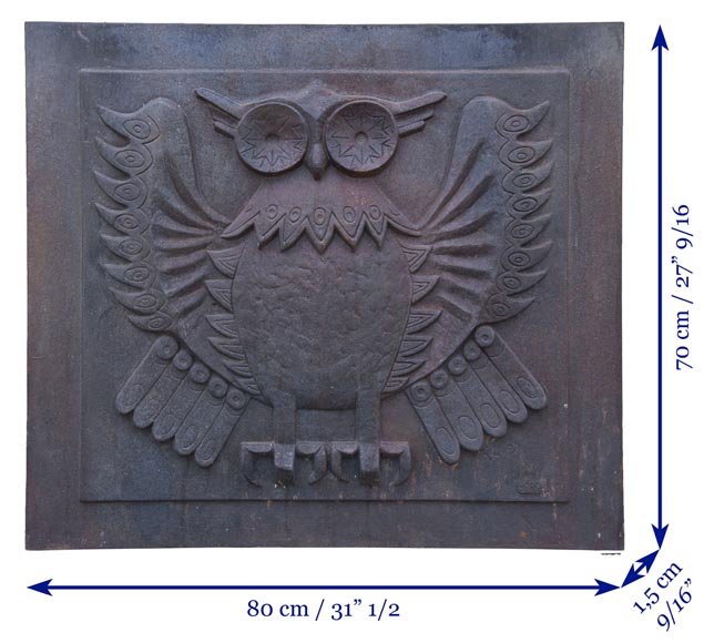 Plaque de cheminée de style Art déco signée Lucas représentant un hibou-7