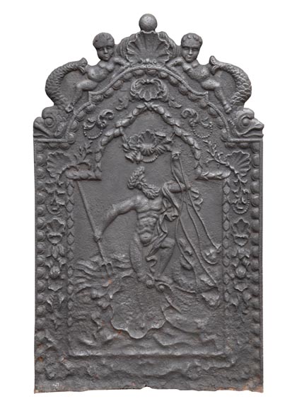 Plaque de cheminée Néo-Renaissance figurant Neptune, XIXe siècle-0