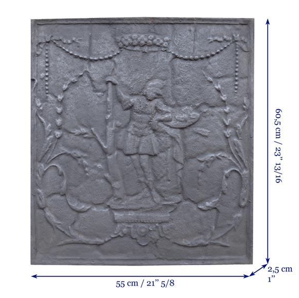Plaque de cheminée ancienne à décor de soldat en armure, XIXe siècle-7