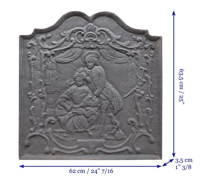 Ancienne Plaque De Cheminée En Fonte - Scène Romantique Aux Angelots - XIXe Siècle