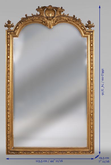 Trumeau ancien de style Napoléon III, en stuc doré et miroir biseauté-7