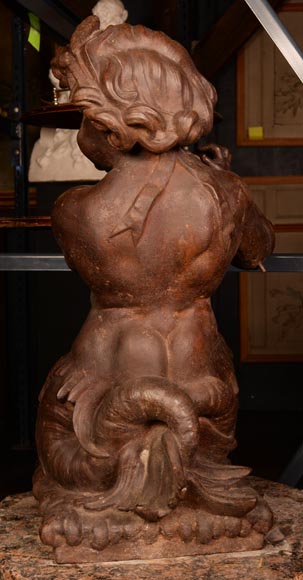 Statue en fonte formant fontaine d'un enfant au coquillage-8