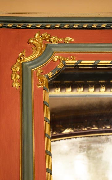 Trumeau ancien de style Louis XVI en bois polychrome et doré-3