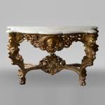 Console en bois doré de style Louis XVI plateau en marbre de Carrare