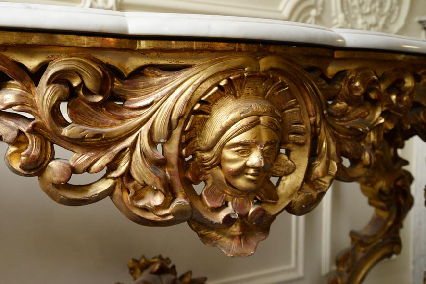 Console en bois doré de style Louis XVI plateau en marbre de Carrare-1