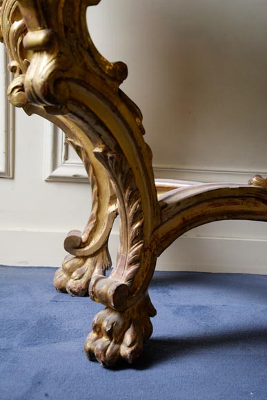 Console en bois doré de style Louis XVI plateau en marbre de Carrare-5