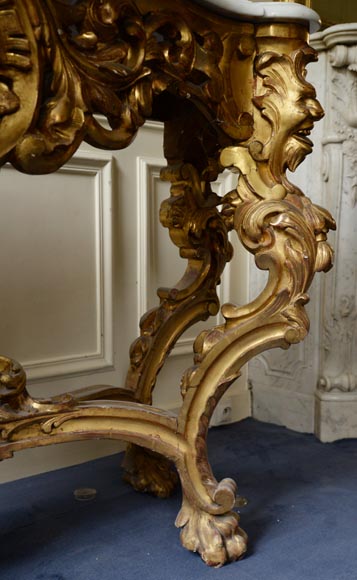 Console en bois doré de style Louis XVI plateau en marbre de Carrare-7