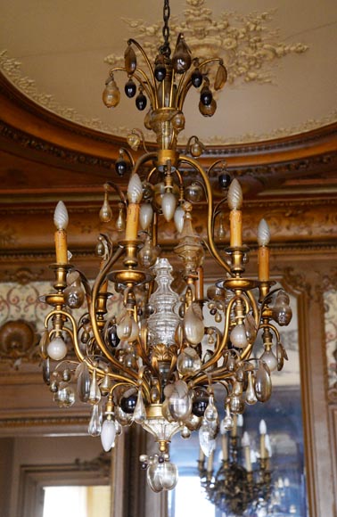 BACCARAT - Lustre ancien de style Napoléon III aux cristaux colorés-2