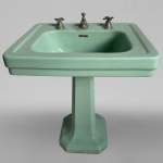 Lavabo vert en faïence sur pied, Standard, années 50