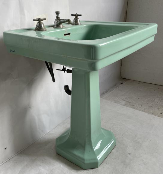 Lavabo vert en faïence sur pied, Standard, années 50-4