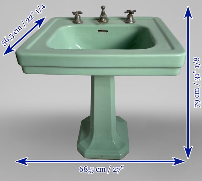 Lavabo vert en faïence sur pied, Standard, années 50-6