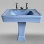 Lavabo bleu en faïence sur pied, années 50