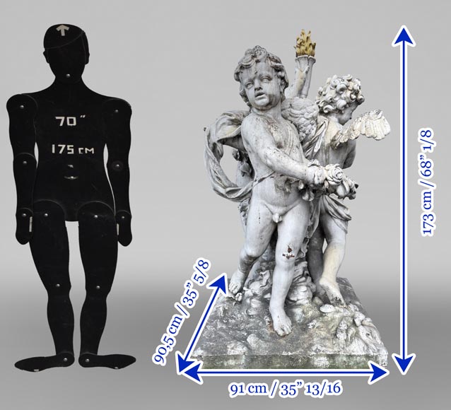 Groupe de trois putti ailés en fonte peinte, d'après les parterres d'eau de Versailles Groupe de trois putti ailés en fonte peinte, d'après les parterres d'eau de Versailles-8