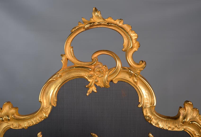 Pare étincelle de style Louis XV en bronze doré aux roses-1