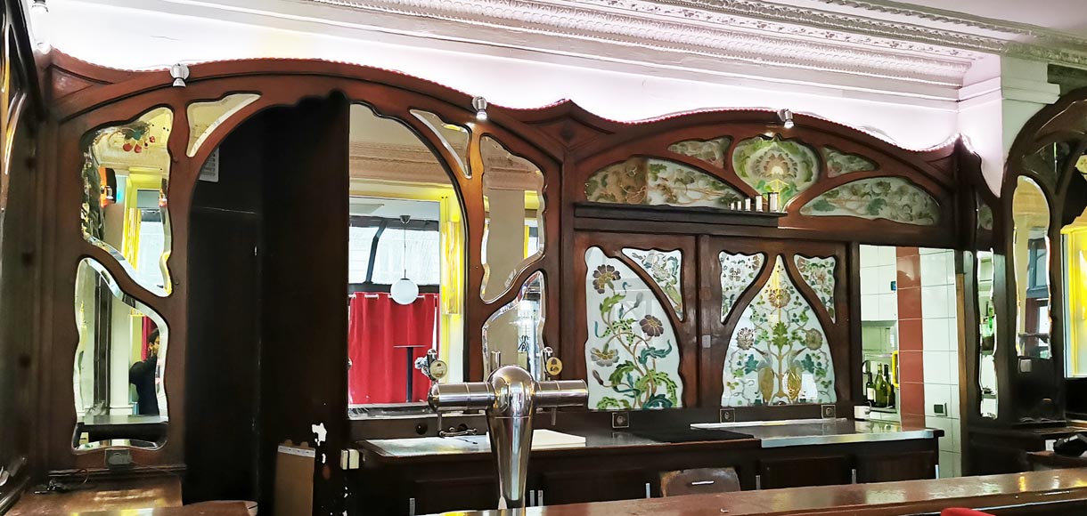 Boiserie Art Nouveau en acajou provenant du café Barjot à Paris, 1905-0