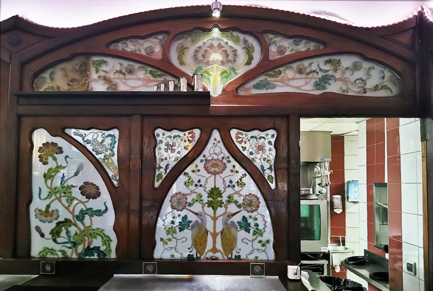 Boiserie Art Nouveau en acajou provenant du café Barjot à Paris, 1905-1