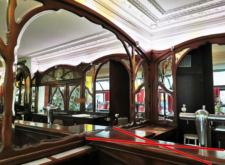 Boiserie Art Nouveau en acajou provenant du café Barjot à Paris, 1905-2