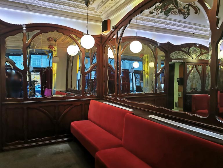 Boiserie Art Nouveau en acajou provenant du café Barjot à Paris, 1905-5