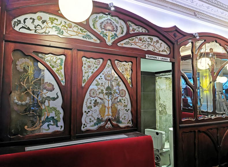 Boiserie Art Nouveau en acajou provenant du café Barjot à Paris, 1905-8