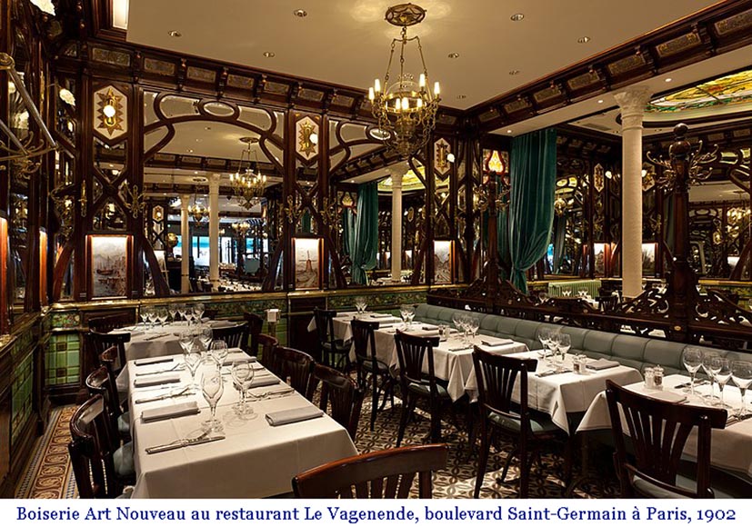 Boiserie Art Nouveau en acajou provenant du café Barjot à Paris, 1905-12