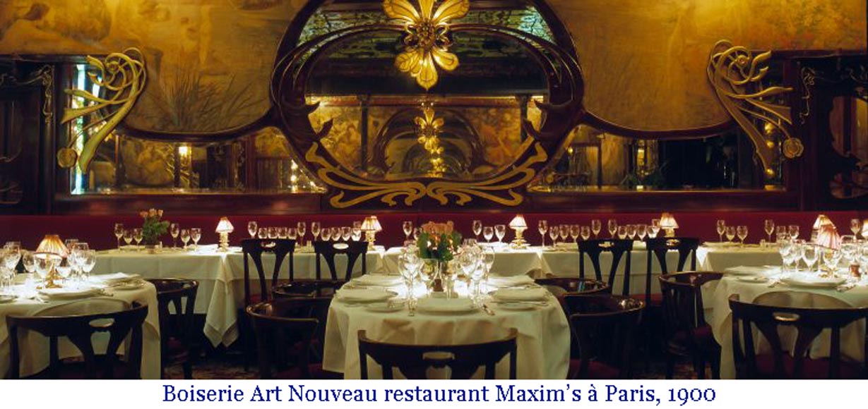 Boiserie Art Nouveau en acajou provenant du café Barjot à Paris, 1905-13