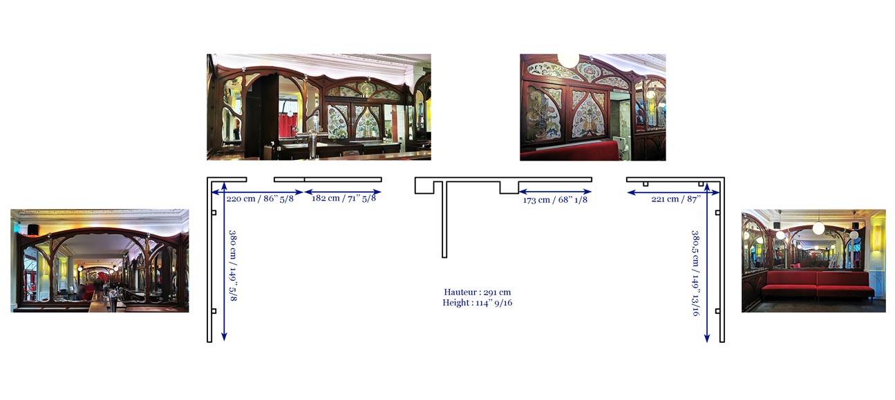Boiserie Art Nouveau en acajou provenant du café Barjot à Paris, 1905-14