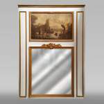Trumeau ancien décoré d’une huile sur toile représentant une scène de genre
