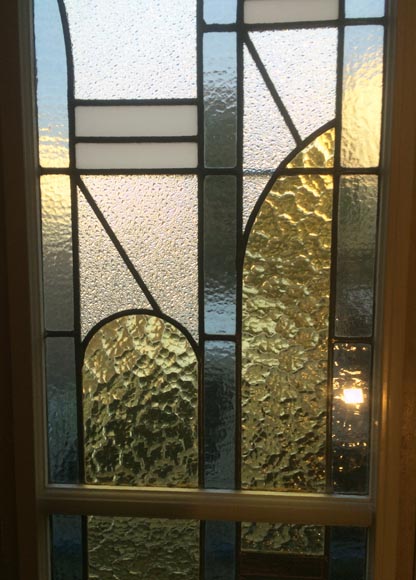 Petite fenêtre en vitrail motif Art Déco, vers 1940-2