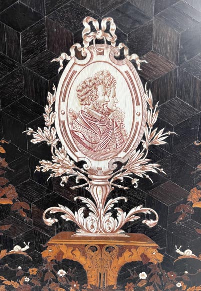 Charles Hunsinger (attribuée à), Belle sellette de présentation à décor de marqueterie, vers 1870-1880-11