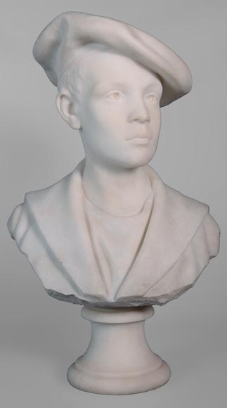 Ettore XIMENES (1855-1926) (attr. à),« Garçon au béret », Buste en marbre de Carrare, deuxième moitié du XIXe siècle-0