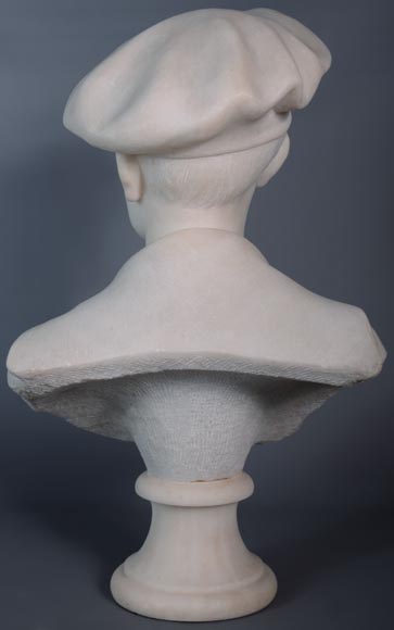 Ettore XIMENES (1855-1926) (attr. à),« Garçon au béret », Buste en marbre de Carrare, deuxième moitié du XIXe siècle-5