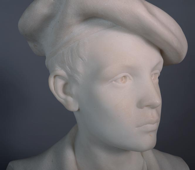 Ettore XIMENES (1855-1926) (attr. à),« Garçon au béret », Buste en marbre de Carrare, deuxième moitié du XIXe siècle-6
