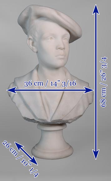 Ettore XIMENES (1855-1926) (attr. à),« Garçon au béret », Buste en marbre de Carrare, deuxième moitié du XIXe siècle-7
