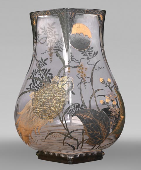 Escalier de CRISTAL, vase balustre sur socle en bronze et paire de vases bambou en cristal Escalier de CRISTAL, vase balustre sur socle en bronze et paire de vases bambou en cristal-1