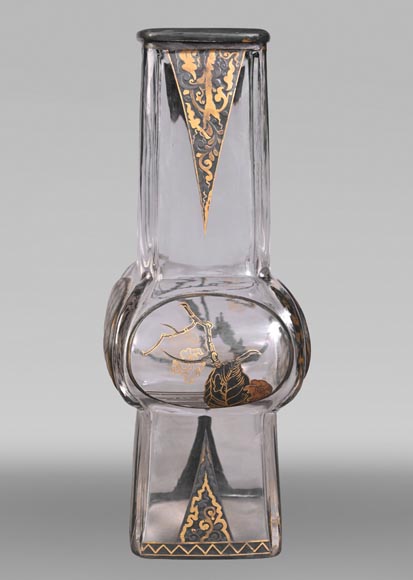 Escalier de CRISTAL, vase balustre sur socle en bronze et paire de vases bambou en cristal Escalier de CRISTAL, vase balustre sur socle en bronze et paire de vases bambou en cristal-12