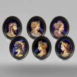 BROCARD FRERES et Jules LOEBNITZ (1836 - 1895), Ensemble de six grands médaillons en céramique, 1859-1860