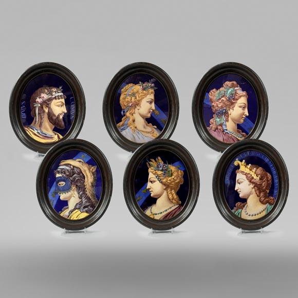BROCARD FRERES et Jules LOEBNITZ (1836 - 1895), Ensemble de six grands médaillons en céramique, 1859-1860-0