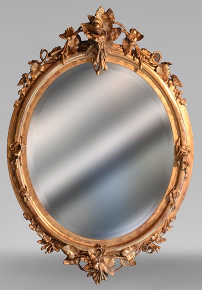 Miroir Ancien Napoléon III - Cadre Laiton Repoussé, Biseauté, 55 X 32 Cm - Déco Vintage