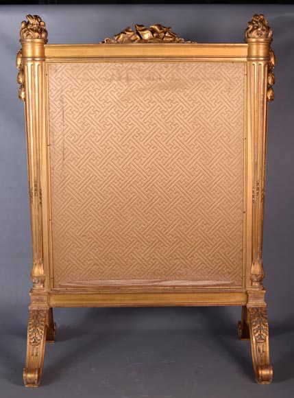 Pare-étincelle de style Louis XVI en bois doré et tapisserie d'Aubusson représentant une allégorie de la Musique-10