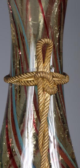 Ernest LEVEILLE - Exceptionnel vase en verre craquelé à décor intercalaire polychrome et doré sur monture en bronze doré, vers 1890-6