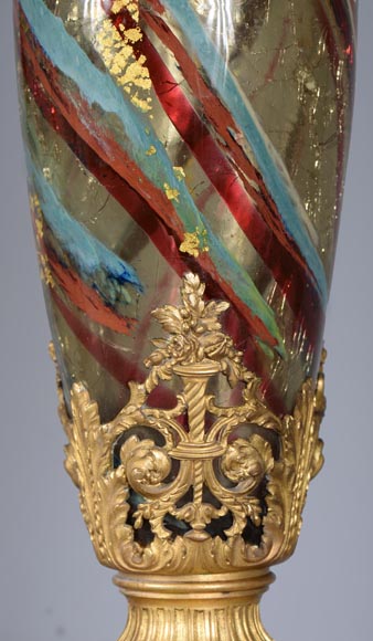 Ernest LEVEILLE - Exceptionnel vase en verre craquelé à décor intercalaire polychrome et doré sur monture en bronze doré, vers 1890-11
