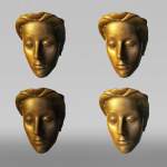 Roy ADZAK (1927 - 1987) (dans le goût de), Ensemble de quatre appliques en bronze représentant un visage féminin, fin du XXe siècle