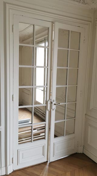 Double porte en bois à carreaux aux miroirs-1