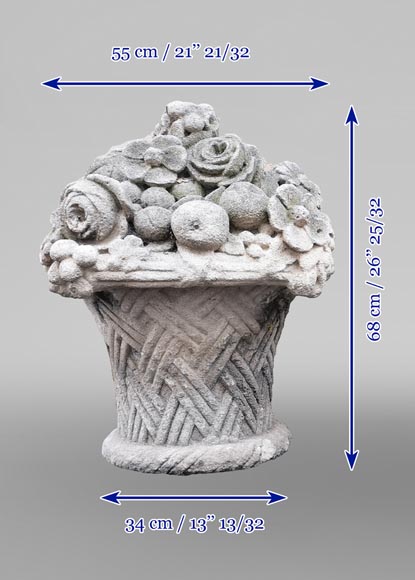 Paire de corbeilles de fruits et fleurs en pierre sculptée, fin du XIXe siècle-10