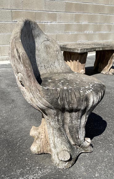 Salon de jardin en béton style rusticage imitant des troncs d'arbre, milieu du XIXe siècle-8