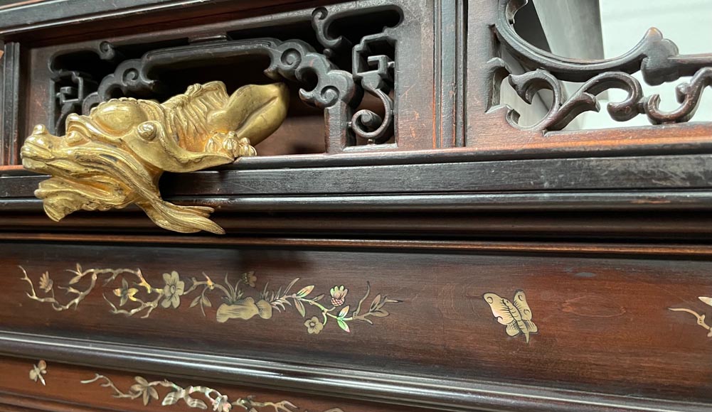 Gabriel VIARDOT, Vitrine japonisante avec piétement orné de chimère et décor en nacre -7