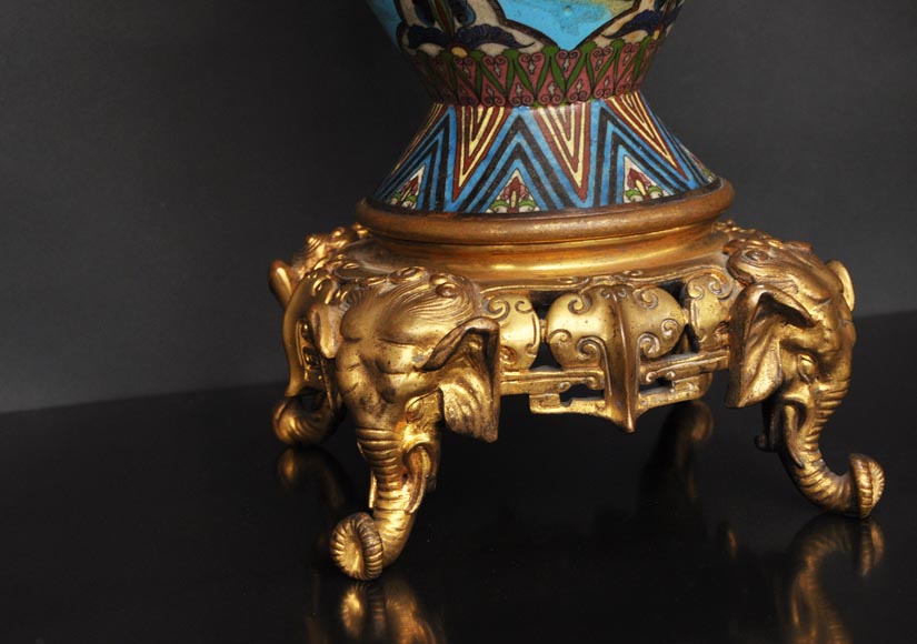 Paire de vases rouleaux montés en lampes à huile - SA